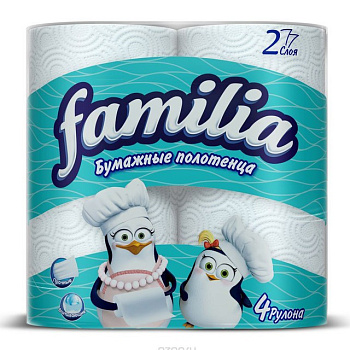 HAYAT 'Familia' Бумажные полотенца белые двухслойные, 4шт (7шт в кор)