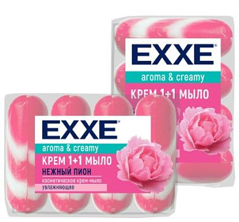 EXXE крем мыло 1+1 нежный пион 4шт*90г розовое полосатое экопак