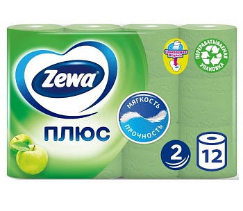 Zewa Туалетная бумага Plus 2-х слойная Яблоко 12шт