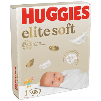 Huggies Elite Soft подгузники для новорожденных 3-5 кг 1 размер 100 шт