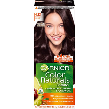 Garnier стойкая питательная крем краска для волос color naturals оттенок 4.12 холодный шатен