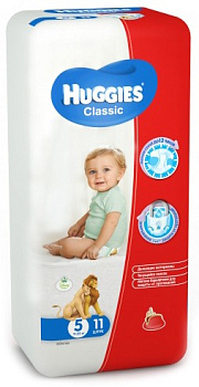 Huggies Classic подгузники Soft&Dry Дышащие 5 размер (11-25 кг) 11шт