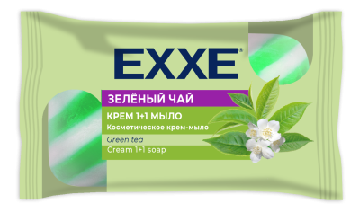 Exxe крем мыло 1+1 зеленый чай зеленое полосатое 90 г