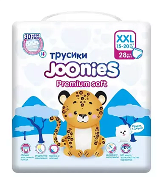 JOONIES premium soft подгузники трусики размер xxl 15-20 кг 28 шт