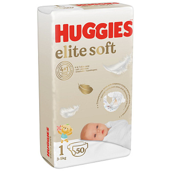 Huggies Elite Soft подгузники для новорожденных 3-5 кг 1 размер 50 шт