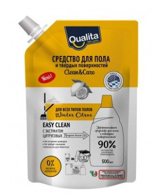 Qualita средство для мытья пола и твердых поверхностей winter citrus дой пак 500мл