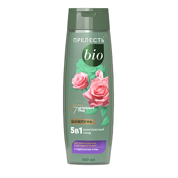 Прелесть Био шампунь с гидролатом розы 5в1 для поврежденных и секущихся волос 400 мл