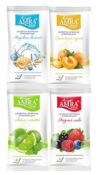 Amra салфетки влажные освежающие 4 фруктовых аромата 20 шт