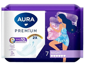 aura premium прокладки женские гигиенические night 7шт