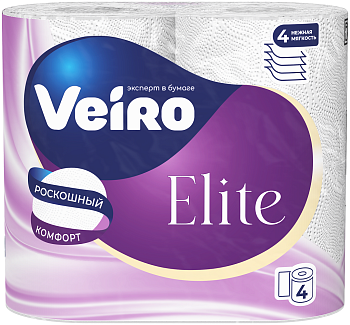 Veiro туалетная бумага elite 4 х слойная белая 4 шт