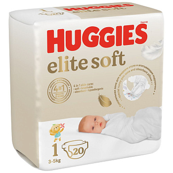 Huggies Elite Soft подгузники для новорожденных 3-5 кг 1 размер 20 шт