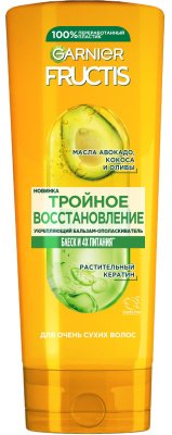 Fructis укрепляющий бальзам ополаскиватель тройное восстановление для сухих и ломких волос 387 мл