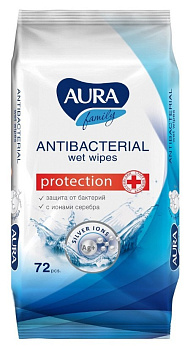 Aura влажные салфетки Family с антибактериальном эффектом 72шт