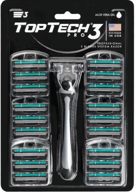 top tech pro 3 мужская бритва 1 станок+ 25 сменных кассет  совместимы с gillette blue 3