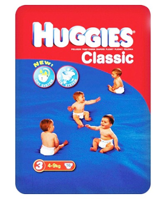 Huggies Classic подгузники Soft&Dry Дышащие 3 размер (4-9кг) 16шт