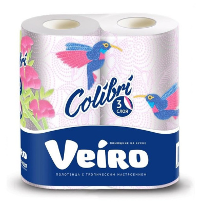 Veiro полотенца бумажные Colibri 3-х слойные Белые 2 рулона
