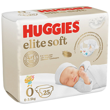 Huggies Elite Soft подгузники для новорожденных до 3,5 кг 0+ размер 25 шт