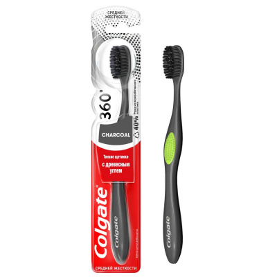 Colgate зубная щетка 360º древесный уголь многофункциональная средней жесткости черная Уценка