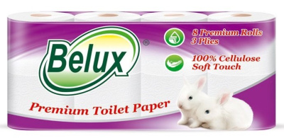 Туалетная бумага belux 8 шт 3 сл  белая