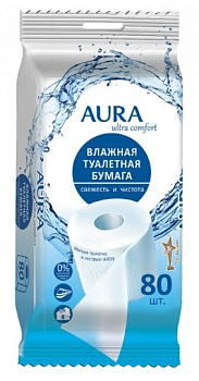 Aura туалетная бумага влажная Uitra comfort с крышкой 80шт