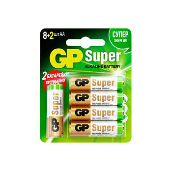 GP батарейки super alkaline 15А АA - 10 шт 8АА+2АА