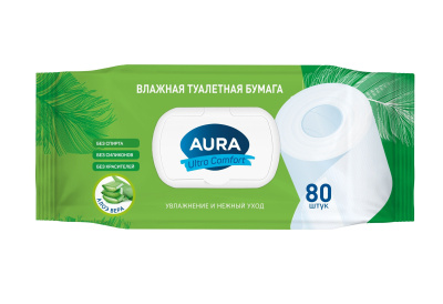 Aura влажная туалетная бумага comfort с крышкой 80 шт