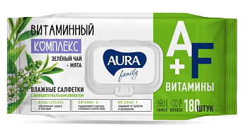 Aura family влажные салфетки с антибактериальным эффектом big pack с крышкой 180шт