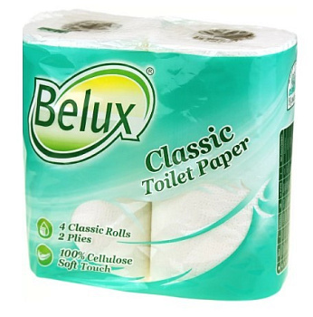 Туалетная бумага belux  классик 4 шт 2 сл  белая