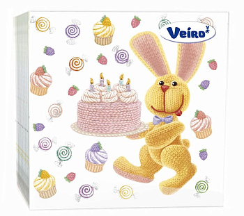 Вейро салфетки 3 слойные с рисунком кролик и сладости 33*33 20 листов
