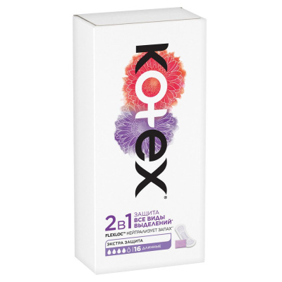 Kotex ежедневные прокладки 2 в1 длинные 16 шт Уценка