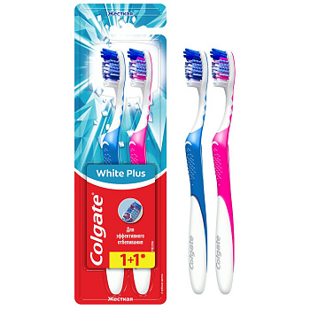 Colgate White Plus зубная щетка  отбеливающая жесткая  промоупаковка 1+1