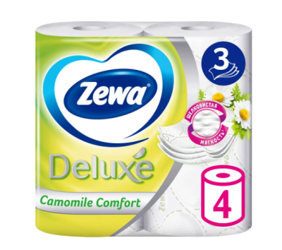 Zewa туалетная бумага 3 х слойная ромашка 4 шт