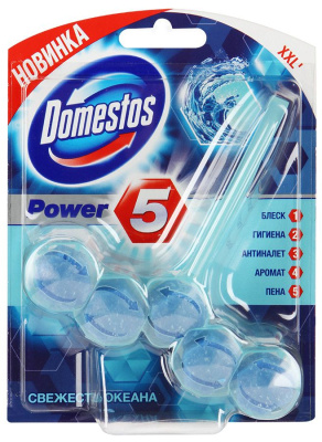 Доместос сила 5 в1 блок для унитаза свежесть океана защита от микробов и налета 55 гр