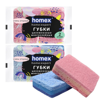 Homex губки из целлюлозы 2 шт 95 х70 х25 мм очень упорные