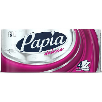 Туалетная бумага PAPIA Deluxe белая четырёхслойная, 8 шт