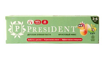 President детская зубная паста фруктовый микс 3 до 6 43г