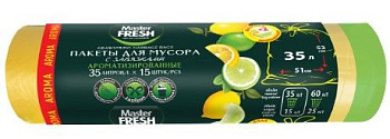 Master FRESH пакеты для мусора aroma lemon 35л 15шт с завязками 14мкм желтые