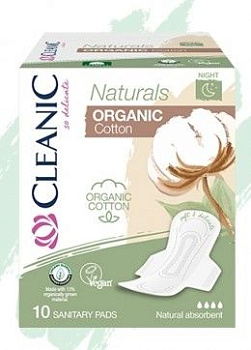 Cleanic naturals organic cotton Прокладки гигиенические ночь 4* 10 шт
