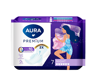 Aura premium прокладки женские гигиенические night 7 шт