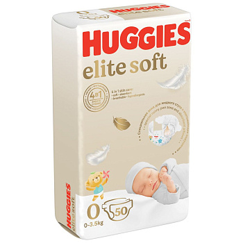 Huggies Elite Soft подгузники для новорожденных до 3,5 кг 0+ размер 50 шт