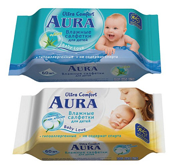 AURA Ultra Comfort Влажные салфетки для детей 60шт