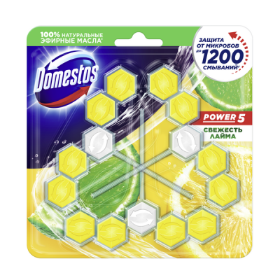 Доместос сила 5 в1 блок для унитаза свежесть лайма защита от микробов и налета 3 гр