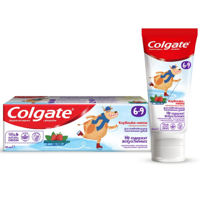 Colgate зубная паста детская 6-9 защита от кариеса с фторидом для детей от 6 до 9 лет со вкусом клубники и мяты 60 мл Уценка