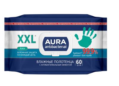 Aura влажные полотенца антибактериальные big с крышкой 60 шт