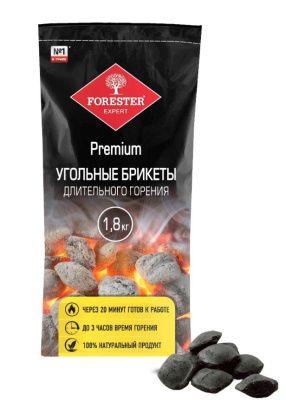 Forester брикеты древесно угольные длительного горения с роллом для розжига 1,8 кг