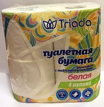 TRIADA туалетная бумага 2-х слойная белая 4 рулона