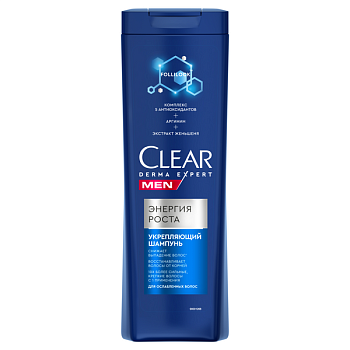 Clear men derma expert укрепляющий шампунь энергия роста 380 мл