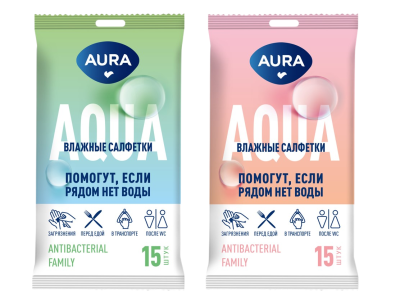 Aura влажные салфетки с антибактериальным эффектом beauty family 15 шт