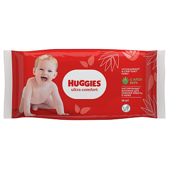 Huggies Ultra Comfort влажные салфетки с алоэ 56 шт