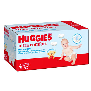 Huggies Ultra Comfort подгузники для мальчиков 4 размер 8-14 кг 100 шт